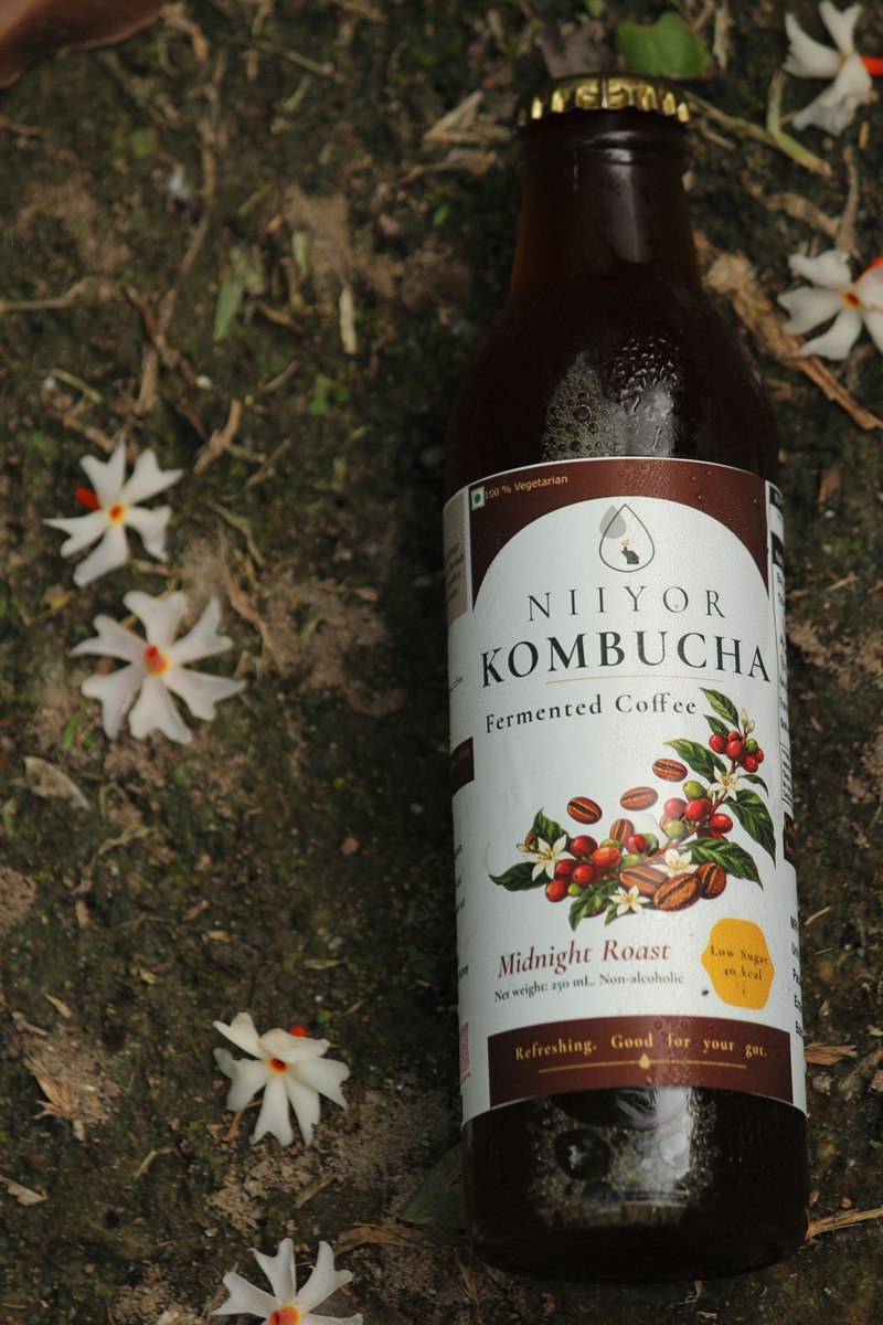 Close-up of the Niiyor Fermented Coffee Midnight Roast bottle